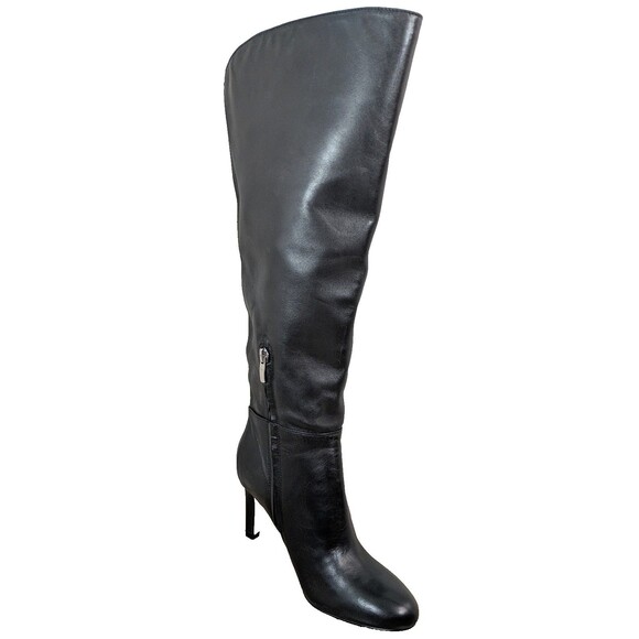 Nine West Women's Sancha Black Leather Knee-High Stiletto Boots Wide Calf 6.5 - Picture 3 of 14
